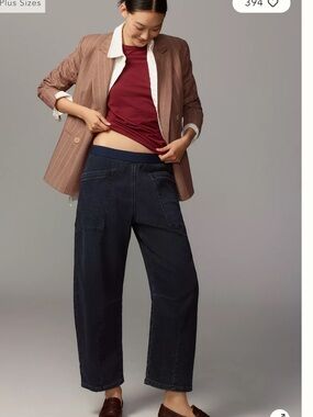 Anthropologie Pilcro Mid Rise Pull On Tapered Knit Jeans in Deep Navy